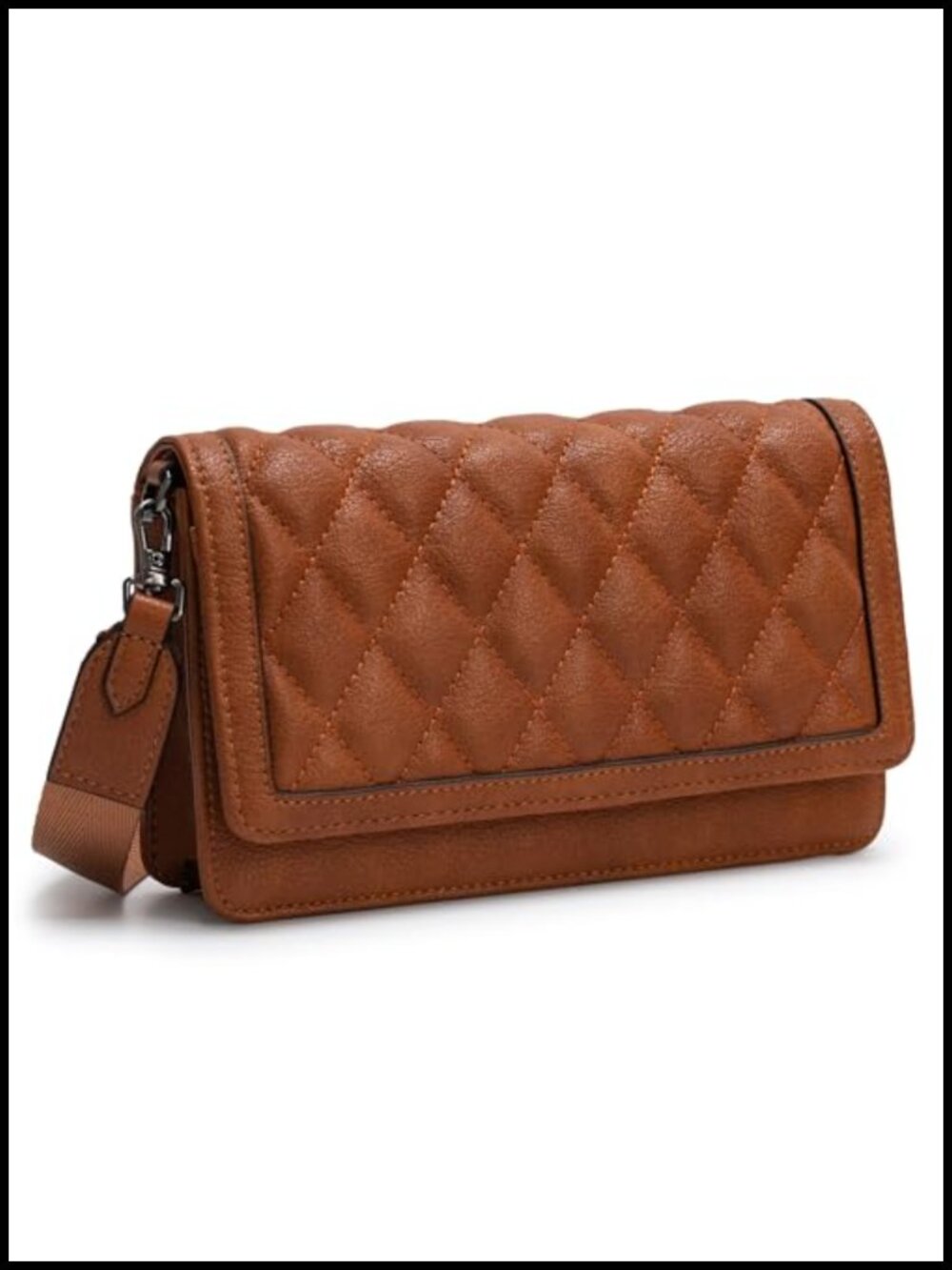Quilted Vegan Leather Crossbody Bag Wallet Purse with Card Slots